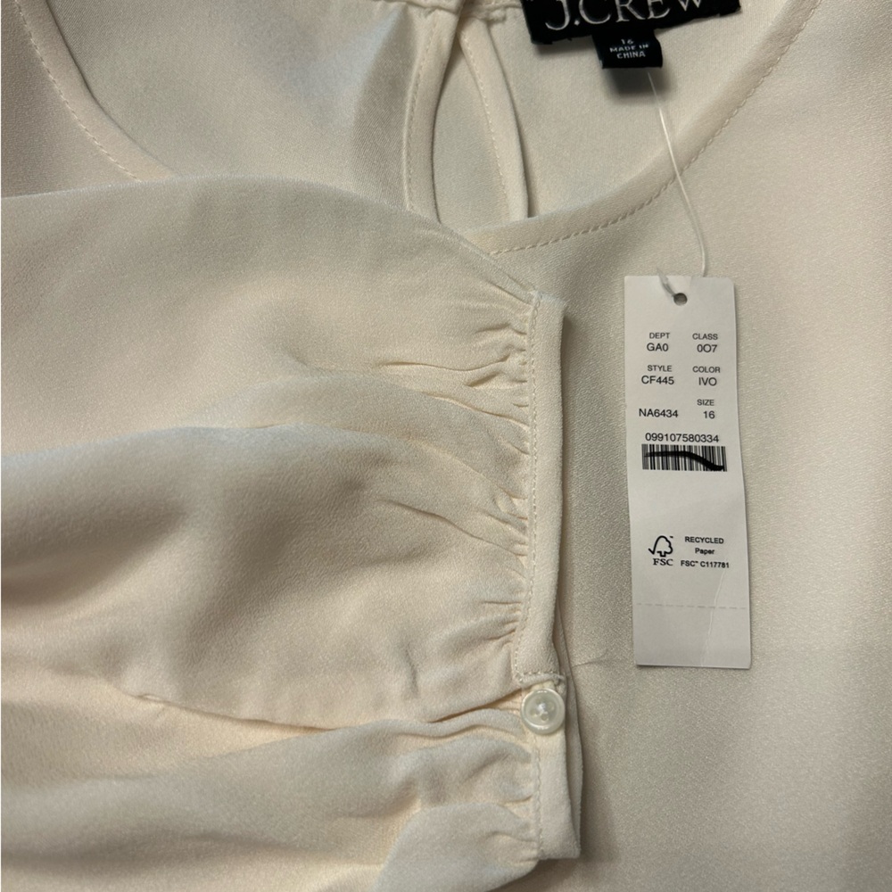 J. Crew Women’s Shirred-waist Top in viscose crepe Ivory Size 16 NWT #CF445 - Picture 6 of 7